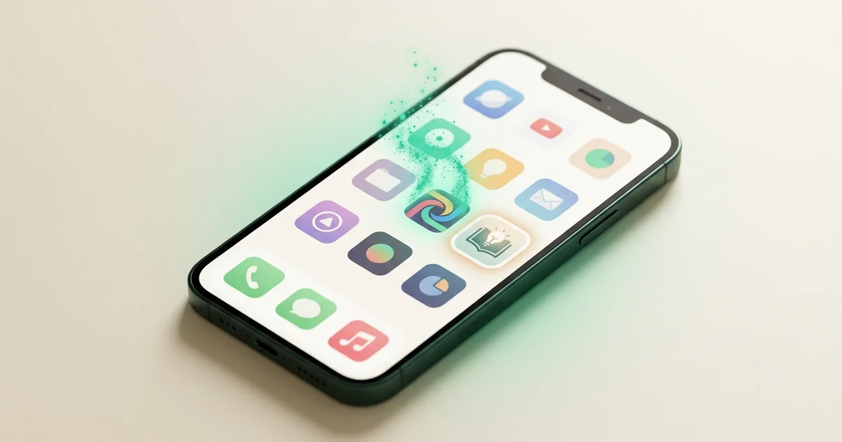 Hand replacing a social media app icon with a learning app on a phone home screen
