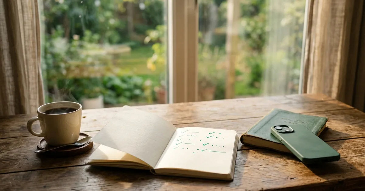Eine ruhige Morgenroutine, die das Aufbauen guter, gesunder täglicher Gewohnheiten zeigt