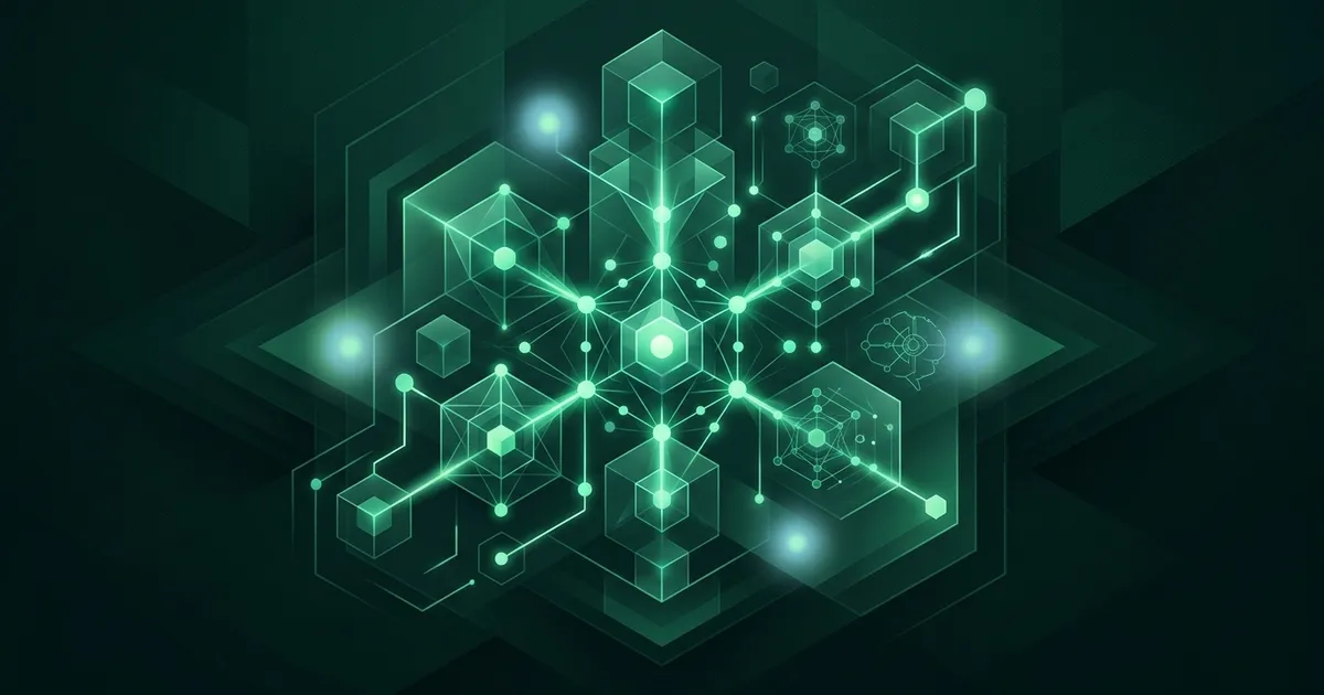 Glowing emerald network of connected geometric nodes on a dark background, a symbol for a mind that keeps building new connections
