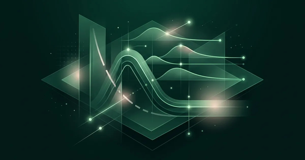 Glowing emerald curves on a dark background: one line falls steeply, while a series of gentler waves level off, like a memory curve flattened by reviews