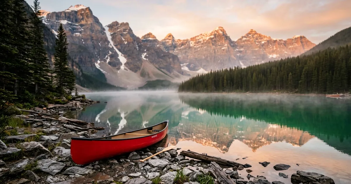 Illustrated collage of Canadian landscapes, wildlife and cultural symbols