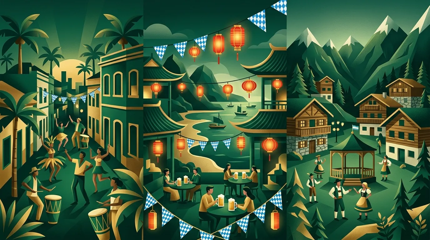 Drei Oktoberfest-Ableger aus Brasilien, China und Argentinien in einem Panorama