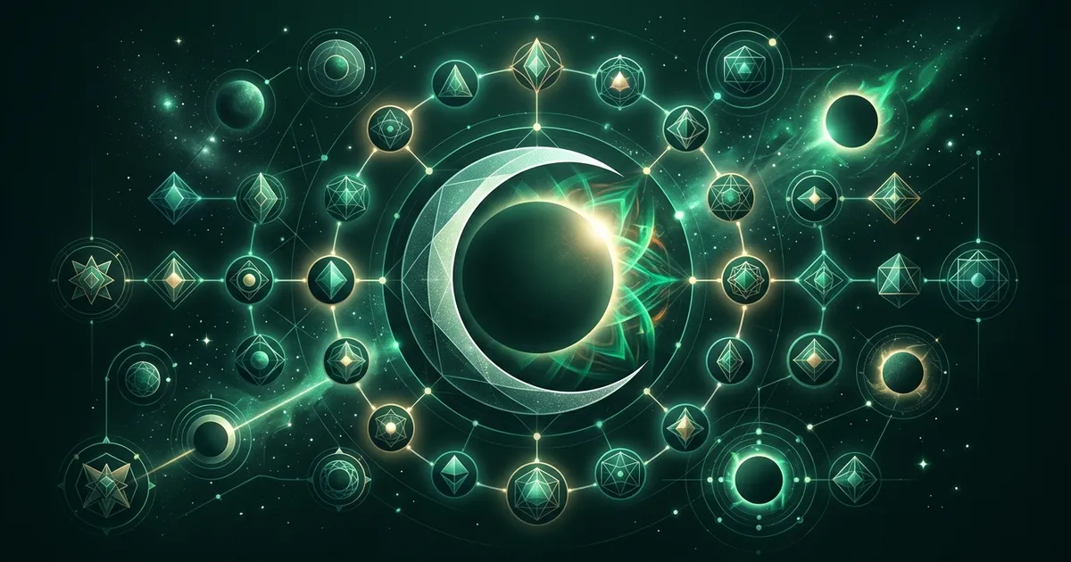 Quiz-style illustration of an eclipsed sun surrounded by question marks