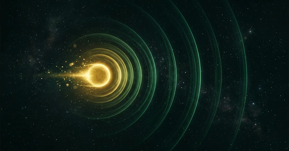 Abstract illustration of a glowing brain sending predictive signals outward through geometric space